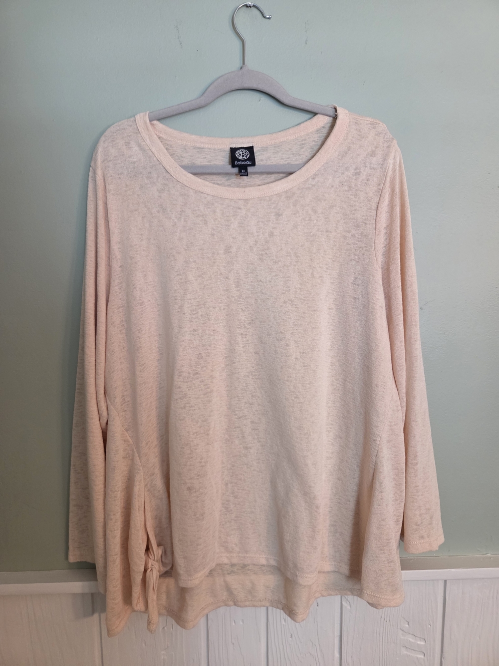 Bobeau Long Sleeve Tie-Hem Top in Light Coral